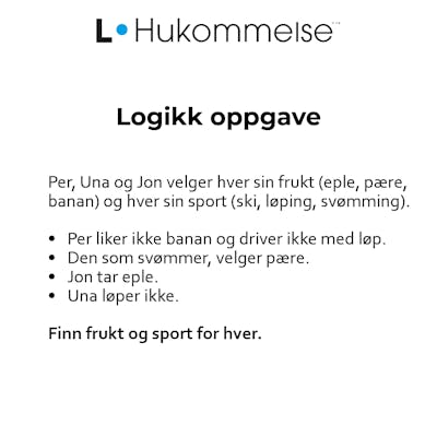 L-hukommelse hjernetrim logikk oppgave for bedre hukommelse